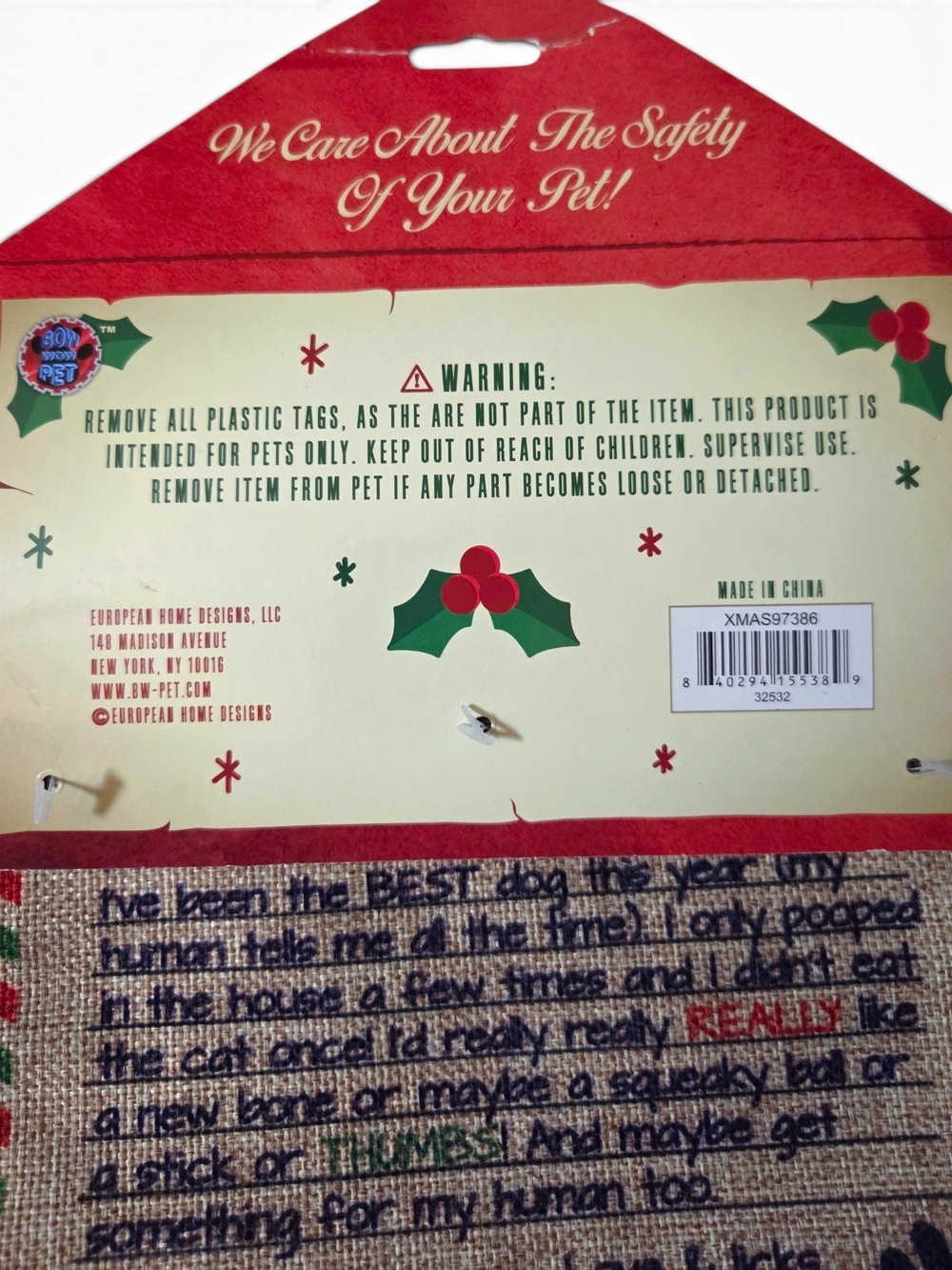 Bow-Wow Pet "Letter to Santa" Christmas Crinkle Dog Toy - Picture 5 of 14